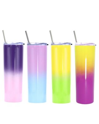 Ezprogear 20 oz Stainless Steel Glossy 4 Pack Double Wall Vacuum Insulated Slim Skinny Travel Mug Water Tumbler with Lid and Straw (Glossy GP-LV/CA-CF/YG/YRP)