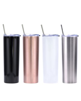 Ezprogear 20 oz Stainless Steel Glossy 4 Pack Double Wall Vacuum Insulated Slim Skinny Travel Mug Water Tumbler with Lid and Straw (Glossy BK/RG/WT/ST)