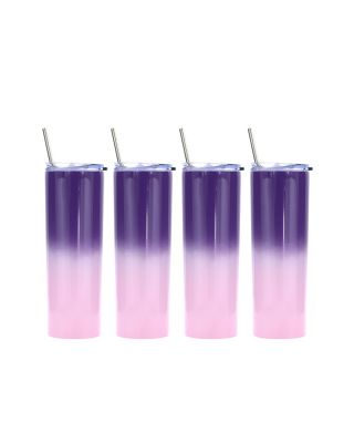 Ezprogear 20 oz Stainless Steel Glossy 4 Pack Double Wall Vacuum Insulated Slim Skinny Travel Mug Water Tumbler with Lid and Straw (Glossy Grape/Lavender)