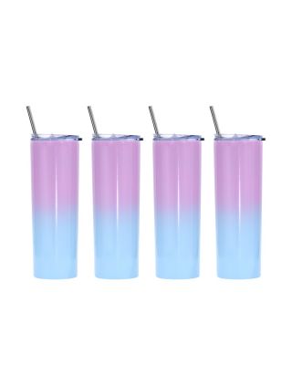 Ezprogear 20 oz Stainless Steel Glossy 4 Pack Double Wall Vacuum Insulated Slim Skinny Travel Mug Water Tumbler with Lid and Straw (Glossy Lavender/Cornflower)