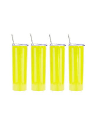 Ezprogear 20 oz Stainless Steel Glossy 4 Pack Double Wall Vacuum Insulated Slim Skinny Travel Mug Water Tumbler with Lid and Straw (Glossy Lemon Yellow)