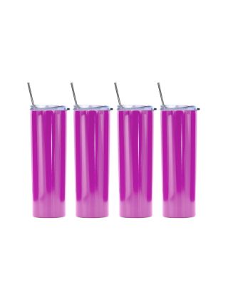 Ezprogear 20 oz Stainless Steel Glossy 4 Pack Double Wall Vacuum Insulated Slim Skinny Travel Mug Water Tumbler with Lid and Straw (Glossy Magenta) 