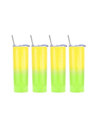 Ezprogear 20 oz Stainless Steel Glossy 4 Pack Double Wall Vacuum Insulated Slim Skinny Travel Mug Water Tumbler with Lid and Straw (Glossy Neon Yellow/Lime Green)