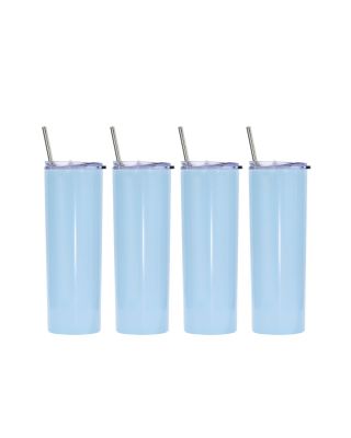 Ezprogear 20 oz Stainless Steel Glossy 4 Pack Double Wall Vacuum Insulated Slim Skinny Travel Mug Water Tumbler with Lid and Straw (Glossy Sky Blue)