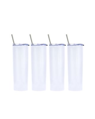 Ezprogear 20 oz Stainless Steel Glossy 4 Pack Double Wall Vacuum Insulated Slim Skinny Travel Mug Water Tumbler with Lid and Straw (Glossy White)