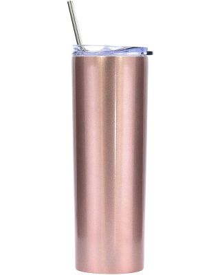 Ezprogear 20 oz Stainless Steel 1 Pack Glossy Rose Gold Slim Skinny Vacuum Insulated Tumbler with Lid and Straw