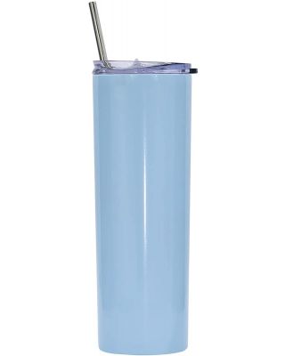 Ezprogear 20 oz Stainless Steel 1 Pack Glossy Sky Blue Slim Skinny Vacuum Insulated Tumbler with Lid and Straw