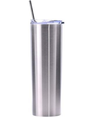 Ezprogear 20 oz Stainless Steel 1 Pack Glossy Stainless Slim Skinny Vacuum Insulated Tumbler with Lid and Straw