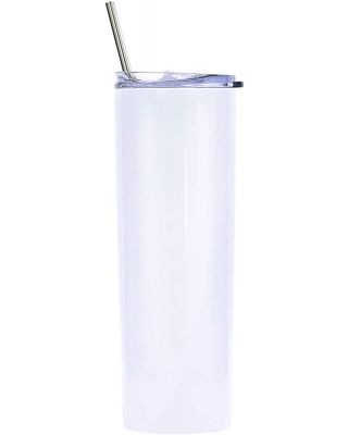 Ezprogear 20 oz Stainless Steel 1 Pack Glossy White Slim Skinny Vacuum Insulated Tumbler with Lid and Straw