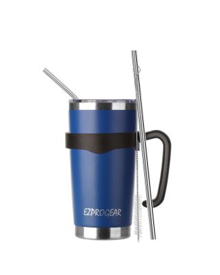 Ezprogear 20 oz Insulated Stainless Steel Tumbler Travel Cup with Handle, Lid & Straw - Double Walled Vacuum Thermos for Coffee, Tea & Water (Blue) 