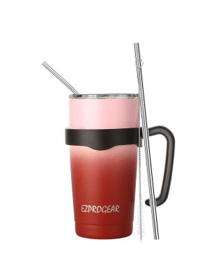 Ezprogear 30 oz Carnation/Cherry Stainless Steel Tumbler Double Wall Vacuum Insulated with Straws and Handle