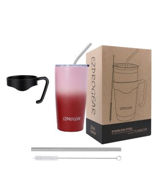 Ezprogear 20 oz Stainless Steel Carnation Pink/Cherry Red Tumbler Double Wall Vacuum Insulated with Straws and Handle (20 oz, Carnation/Cherry)
