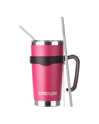 Ezprogear 20 oz Insulated Stainless Steel Tumbler Travel Cup with Handle, Lid & Straw - Double Walled Vacuum Thermos for Coffee, Tea & Water (Magenta)