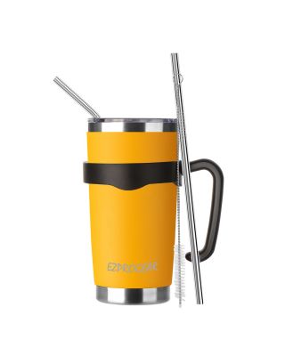 Ezprogear 20 oz Insulated Stainless Steel Tumbler Travel Cup with Handle, Lid & Straw - Double Walled Vacuum Thermos for Coffee, Tea & Water (Mango)