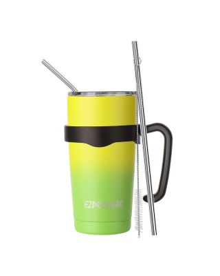 Ezprogear 20 oz Stainless Steel Tumbler Double Wall Vacuum Insulated with Straws and Handle (20 oz, Neon Yellow/Lime Green)