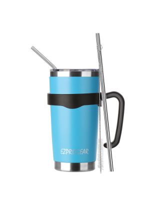 Ezprogear 20 oz Insulated Stainless Steel Tumbler Travel Cup with Handle, Lid & Straw - Double Walled Vacuum Thermos for Coffee, Tea & Water (Sky Blue) 