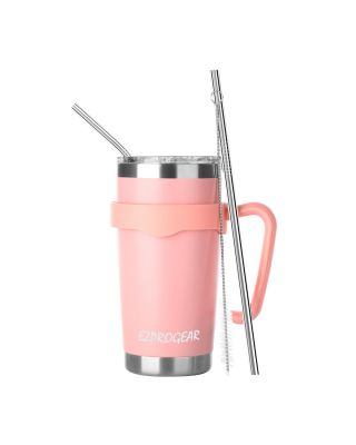 Ezprogear 20 oz Insulated Stainless Steel Tumbler Travel Cup with Handle, Lid & Straw - Double Walled Vacuum Thermos for Coffee, Tea & Water (pink)