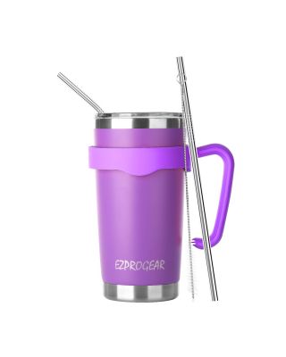 Ezprogear 20 oz Purple Stainless Steel Tumbler Double Wall Vacuum Insulated with Straws and Handle 