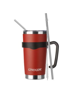 Ezprogear 20 oz Insulated Stainless Steel Tumbler Travel Cup with Handle, Lid & Straw - Double Walled Vacuum Thermos for Coffee, Tea & Water (Red) 