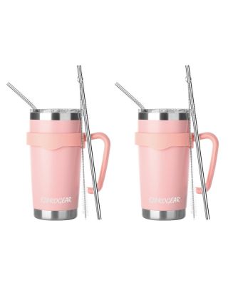 EZ ProGear20 oz 2 Pack Pink Stainless Steel Tumbler w/Lids, Handle & Straws Travel Coffee Mug (Pink, 2 Pack)