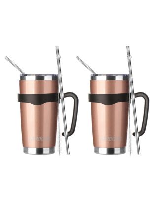 EZ ProGear20 oz 2 Pack Rose Gold Stainless Steel Tumbler w/Lids, Handle & Straws Travel Coffee Mug