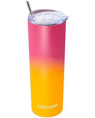 Ezprogear 20 oz Punch/Mango Stainless Steel Slim Skinny Insulated Tumbler with 2 Straws, Brush and Lid