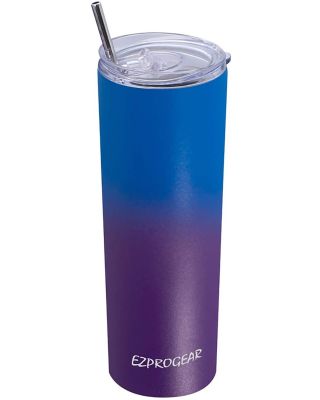 Ezprogear 20 oz Stainless Steel Slim Skinny Insulated Tumbler Sapphire/Grape Water Mug with 2 Straws, Brush and Lid