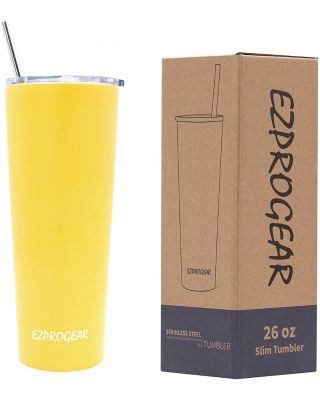 Ezprogear 26 oz Stainless Steel Slim Skinny Water Tumbler Vacuum Insulated w/Straw (Cyber)