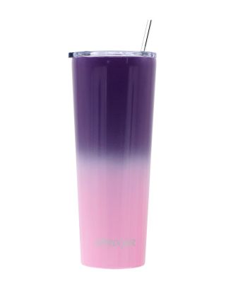 Ezprogear 26 oz Stainless Steel 1 Pack Double Wall Vacuum Insulated Slim Skinny Travel Mug Water Tumbler with Lid and Straw (Glossy Grape/Carnation)
