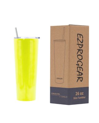 Ezprogear 26 oz Stainless Steel 1 Pack Double Wall Vacuum Insulated Slim Skinny Travel Mug Water Tumbler with Lid and Straw (Glossy Lemon Yellow)