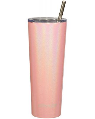 Ezprogear 26 oz Stainless Steel 1 Pack Glitter Punch Double Wall Vacuum Insulated Slim Skinny Travel Mug Water Tumbler with Lid and Straw