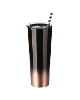 Ezprogear 26 oz Black/Rose Gold Stainless Steel Slim Skinny Water Tumbler Vacuum Insulated w/Straw 
