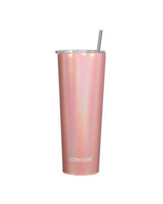 Ezprogear 26 oz Stainless Steel 1 Pack Glitter Carnation Double Wall Vacuum Insulated Slim Skinny Travel Mug Water Tumbler with Lid and Straw