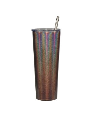 Ezprogear 26 oz Stainless Steel 1 Pack Glitter Chrome Double Wall Vacuum Insulated Slim Skinny Travel Mug Water Tumbler with Lid and Straw