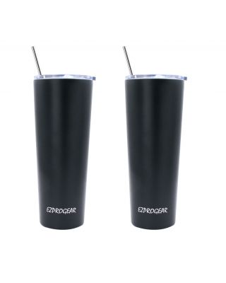 Ezprogear 26 oz 2 Pack Stainless Steel Slim Skinny Tumbler Double Wall Travel Mug with Straws (Black Matte)
