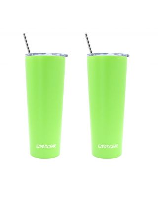 Ezprogear 26 oz 2 Pack Stainless Steel Slim Skinny Tumbler Double Wall Travel Mug with Straws (Lime Green Matte)