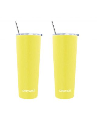 Ezprogear 26 oz 2 Pack Stainless Steel Slim Skinny Tumbler Double Wall Travel Mug with Straws(Neon Yellow Matte)