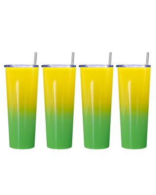 Ezprogear 26 oz Stainless Steel Slim Vacuum Insulated Glossy 4 Pack Tumbler (Glossy Neon Yellow/Lime Green)