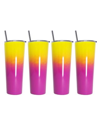 Ezprogear 26 oz Stainless Steel Slim Vacuum Insulated Glossy 4 Pack Tumbler (Glossy Yellow/Rose Pink)