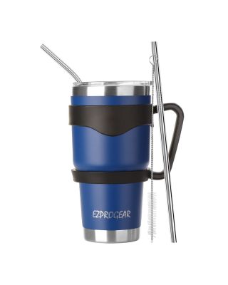 Ezprogear 30 oz Insulated Stainless Steel Tumbler Travel Cup with Handle, Lid & Straw - Double Walled Vacuum Thermos for Coffee, Tea & Water (Blue) EZT30-BL