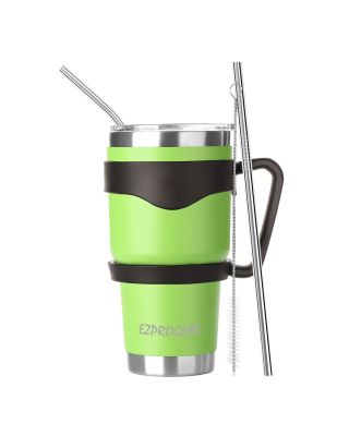 Ezprogear 30 oz Lime Green Stainless Steel Tumbler Double Wall Vacuum Insulated with Straws and Handle