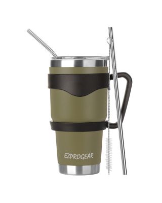 Ezprogear 30 oz Insulated Stainless Steel Tumbler Travel Cup with Handle, Lid & Straw - Double Walled Vacuum Thermos for Coffee, Tea & Water (Olive Green) EZT30-OG