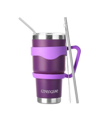 Ezprogear 30 oz Purple Stainless Steel Tumbler Double Wall Vacuum Insulated with Straws and Handle
