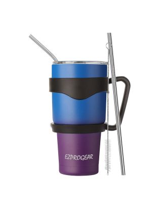 Ezprogear 30 oz Sapphire/Grape Stainless Steel Tumbler Double Wall Vacuum Insulated with Straws and Handle