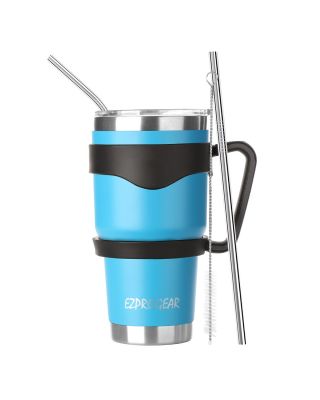 Ezprogear 30 oz Insulated Stainless Steel Tumbler Travel Cup with Handle, Lid & Straw - Double Walled Vacuum Thermos for Coffee, Tea & Water (Sky Blue) EZT30-SKB