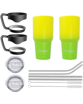 Ezprogear 30 oz 2 Pack Neon Yellow/Lime Green Stainless Steel Tumbler Double Wall Vacuum Insulated with Straws and Handle