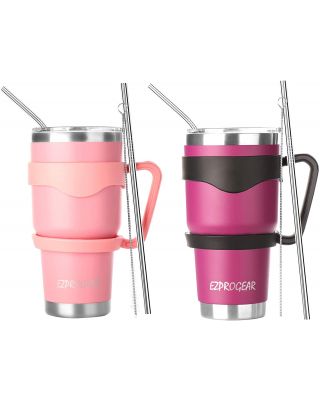 Ezprogear 30 oz 2 Pack Pink and Magenta Stainless Steel Tumbler Double Wall Vacuum Insulated with Straws and Handle