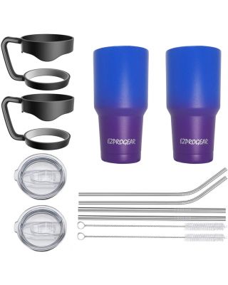 Ezprogear 30 oz 2 Pack Sapphire/Grape Stainless Steel Tumbler Double Wall Vacuum Insulated with Straws and Handle