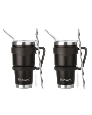 Ezprogear 30 oz 2 Pack Black Stainless Steel Tumbler Double Wall Vacuum Insulated with Straws and Handle