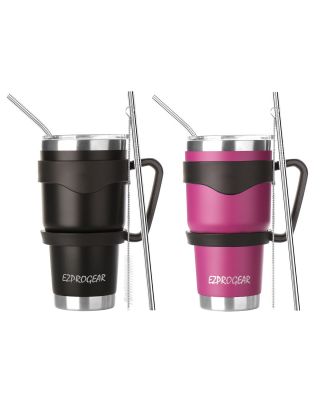 Ezprogear 30 oz 2 Pack Black and Magenta Stainless Steel Tumbler Double Wall Vacuum Insulated with Straws and Handle